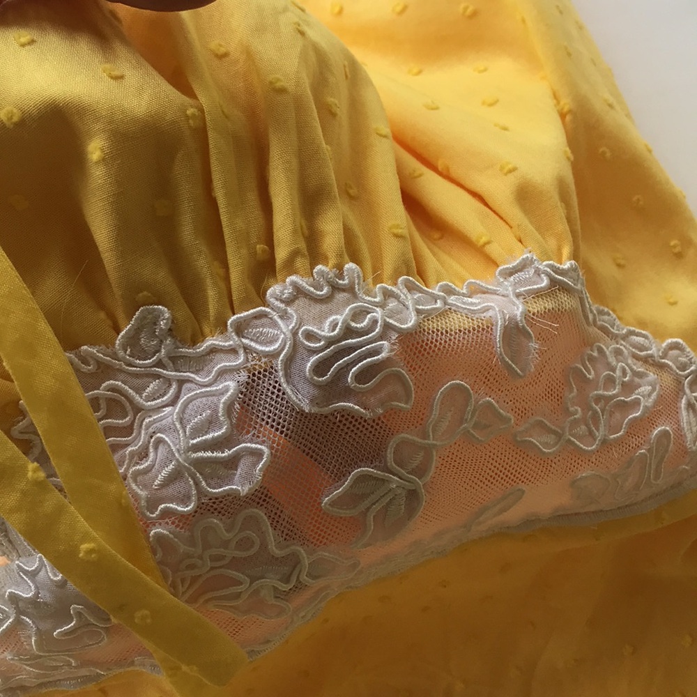 Vintage 90 Y2K Betsey Johnson Yellow Lace Milkmaid Coquette Fairy Dress Yellow 8 - Picture 10 of 17